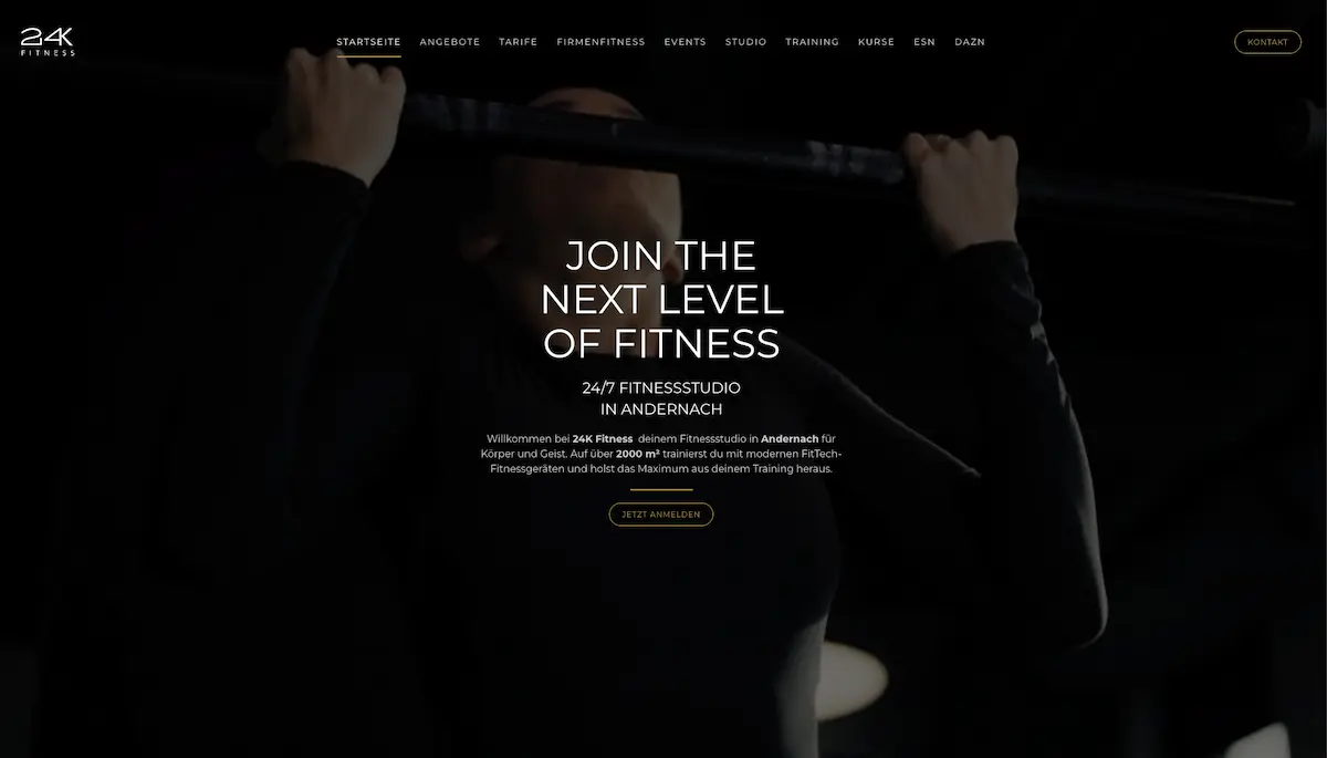 Screenshot der von Media-Leveling erstellten Webseite für 24K-Fitness in Andernach